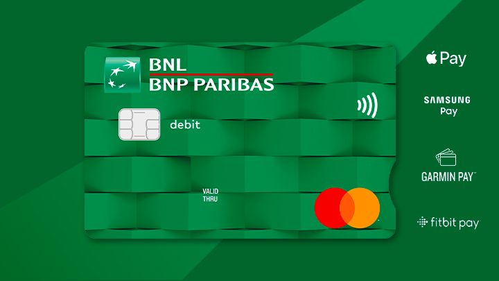 Carta di debito BNL verde con tecnologia contactless
