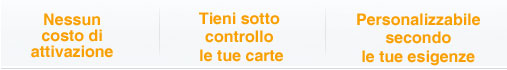 Nessun costo di attivazione - Tieni sotto controllo le tue carte - Personalizzabile secondo le tue esigenze